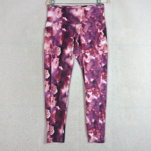 Yogasmoga Women's Pink Watercolor Athletic Yoga Pants Leggings Size L - Picture 1 of 6